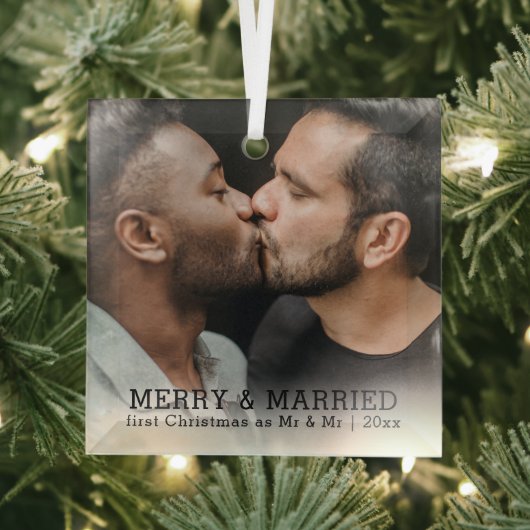 パーソナライズされたメリーと結婚したクリスマス ガラスオーナメント (インサイチュ)