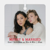 パーソナライズされたメリーと結婚したクリスマス メタルオーナメント (裏面)