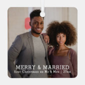 パーソナライズされたメリーと結婚したクリスマス メタルオーナメント (裏面)