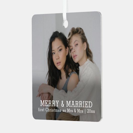 パーソナライズされたメリーと結婚したクリスマス メタルオーナメント (正面左)