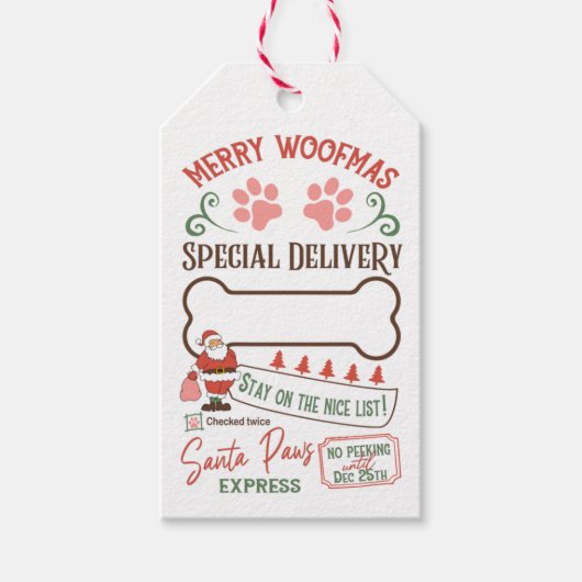 パーソナライズされたメリーウォフマスサンタポーズ表現 ギフトタグ (正面)