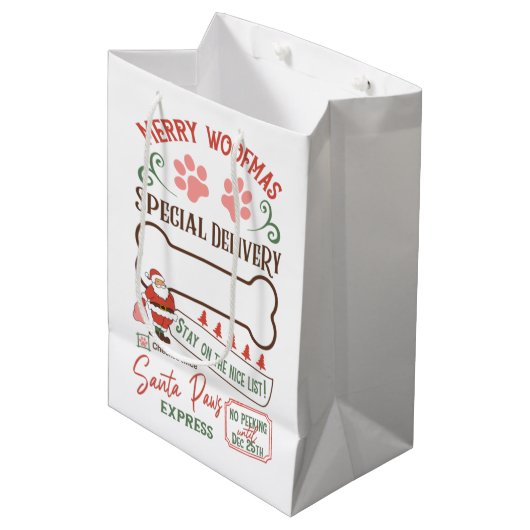 パーソナライズされたメリーウォフマスサンタポーズ表現 ミディアムペーパーバッグ (正面アングル)