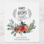 パーソナライズされたメリークリスマスのタイポグラフィの花 ワインラベル (シングルラベル)