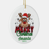 パーソナライズされたメリークリスマスのトナカイオーナメント セラミックオーナメント (右)