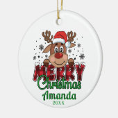 パーソナライズされたメリークリスマスのトナカイオーナメント セラミックオーナメント (左)
