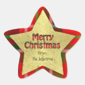パーソナライズされたメリークリスマスタイポグラフィタータンチェックスター 星シール (正面)