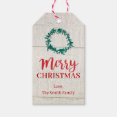 パーソナライズされたメリークリスマスリースストライプ ギフトタグ (正面)