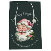 パーソナライズされたメリー ピンク クリスマス サンタ レトロ ミディアムペーパーバッグ (正面)