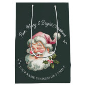 パーソナライズされたメリー ピンク クリスマス サンタ レトロ ミディアムペーパーバッグ (裏面)