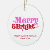 パーソナライズされたメリーBright Pink & Red Chrimas セラミックオーナメント (左)