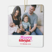 パーソナライズされたメリーBright Pink & Red Chrimas セラミックオーナメント (左)