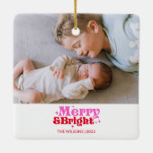 パーソナライズされたメリーBright Pink & Red Chrimas セラミックオーナメント (裏面)