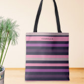 パーソナライズされたモダンなピンクとパープルのストライプ柄 トートバッグ