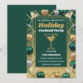 パーソナライズされたモダンなホリデーコクテールパーティー 招待状 (正面/裏面)