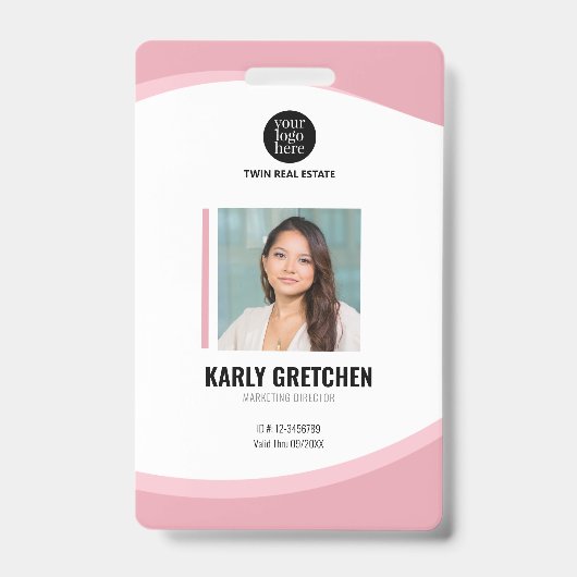 パーソナライズされたモダンな企業用IDカード ピンク バッジ (正面)