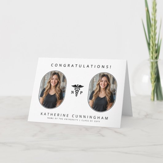 パーソナライズされたモダンなNPナースプラクティショナー2枚の写真 カード (正面)