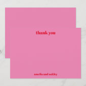 パーソナライズされたモダンはっきりしたピッ結婚ク・レッド サンキューカード (正面/裏面)