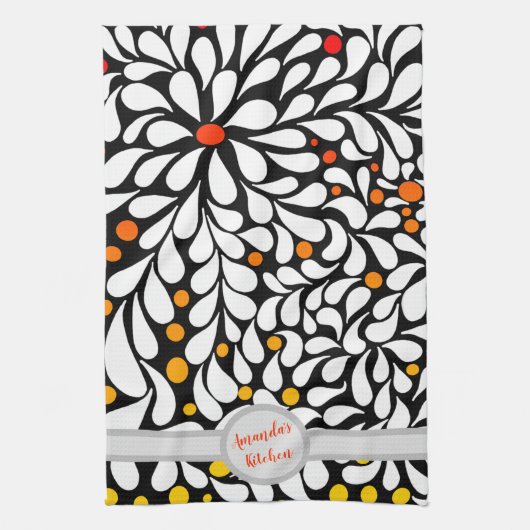 パーソナライズされたモダンはっきりした花の温グラデーションプリント キッチンタオル (縦)
