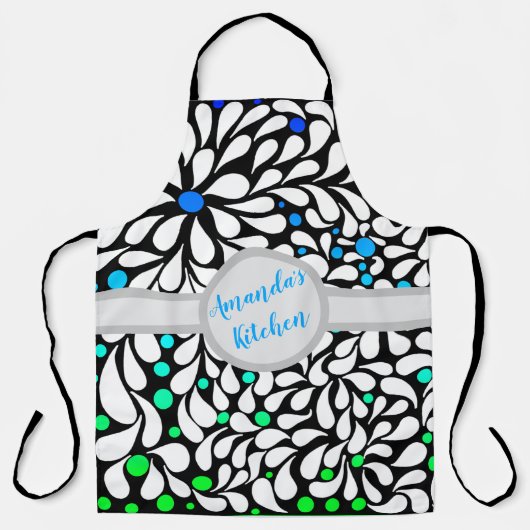 パーソナライズされたモダンはっきりした花ティール(緑がかった色)グラデーション エプロン (正面)
