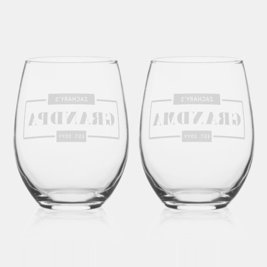 パーソナライズされたモダンはっきりしたGrandpaおばあちゃんEST ステムなしワイングラス (裏面)