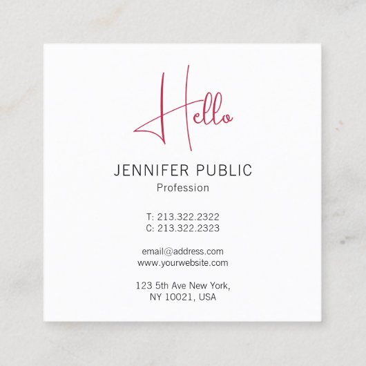 パーソナライズされたモダンエレガントトレンディーテンプレートこんにちは スクエア名刺 (裏面)