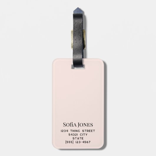 パーソナライズされたモダンエレガントピンク・モノグラム ラゲッジタグ (裏面縦)