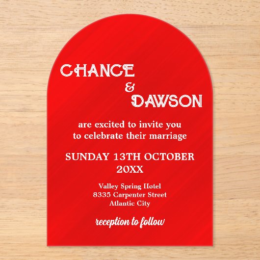 パーソナライズされたモダンエレガント結婚s アクリル招待状 (正面)