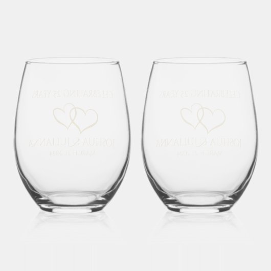 パーソナライズされたモダンエレガント25周年記念品 ステムなしワイングラス (裏面)