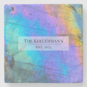 パーソナライズされたモダンカラフルファミリ名 ストーンコースター (正面)