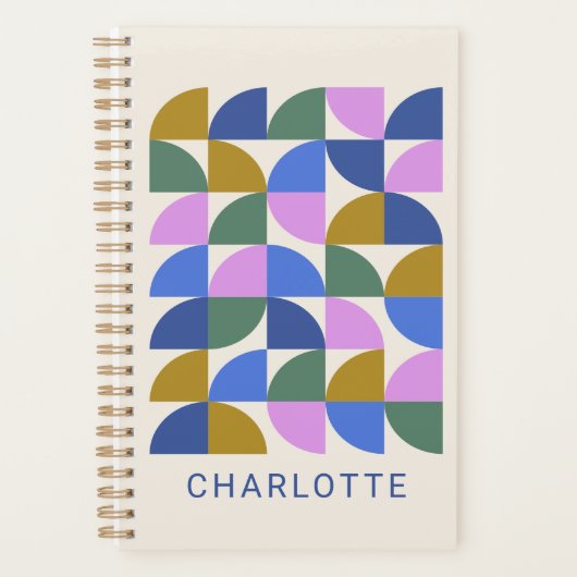 パーソナライズされたモダンカラフル幾何 プランナー手帳 (正面)
