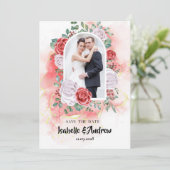 パーソナライズされたモダンクラシックエレガントなウェディング写真 セーブザデート (スタンド正面)