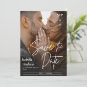 パーソナライズされたモダンクラシックエレガントなウェディング写真 セーブザデート (スタンド正面)