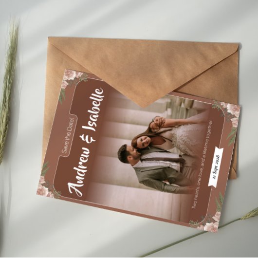 パーソナライズされたモダンクラシックエレガントなウェディング写真 セーブザデート