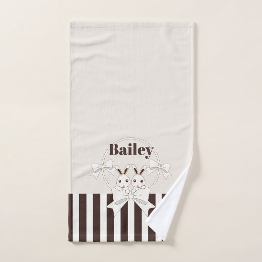 パーソナライズされたモダンクラシック可愛いツインバニーの子供 バスタオルセット (ハンドタオル)