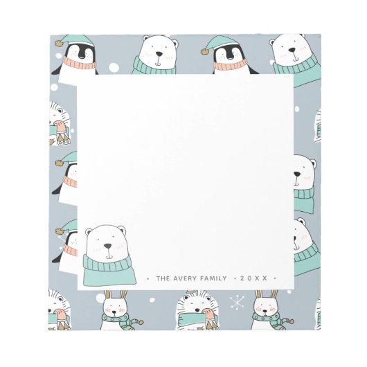 パーソナライズされたモダンクリスマスかわいい動物 ノートパッド (正面)