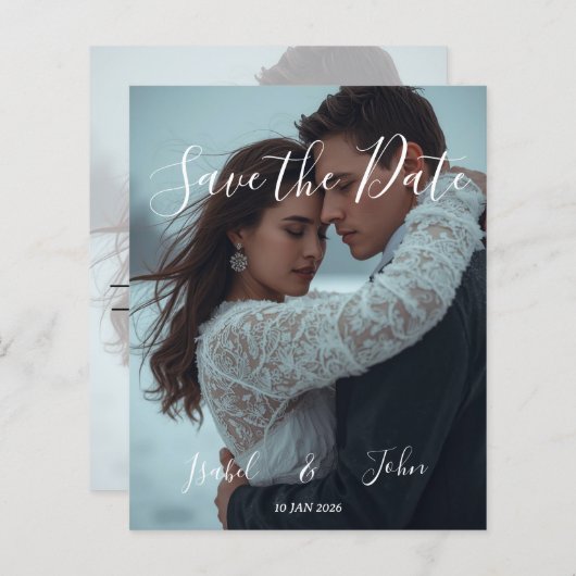 パーソナライズされたモダンシンプル冬ウエディングカード (正面/裏面)