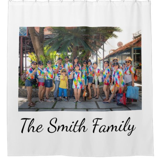 パーソナライズされたモダンシンプル懇親会写真 シャワーカーテン (正面)