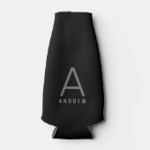 パーソナライズされたモダンシンプル黒グレーモノグラム ボトルクーラー (正面)