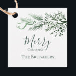 パーソナライズされたモダンシンプルGreenery Christmas Gift フェイバータグ<br><div class="desc">この緑のシンプルメリースタイリッシュクリスマスの贈り物ラベルを家族の名前でパーソナライズ。私は白い背景に常緑の色調の松の枝エレガントと果実を描いた一種の手を作った。ボホコンテンポラリーデザインは、私の写真集から撮影した自然な松の調色のグラデーションにある。タイポグラフィモダンはエレガントメリー・クリスマスを言う。背中はセージ無地のユーカリの松の色。休日のラッピングに素敵なtouchの名字を追加する。私はこのコレクションユニークの他の素敵なクリスマスやパーソナライズされた休日の贈り物にこの植物デザインを追加した。</div>