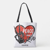 パーソナライズされたモダンスケルトンの手の平和と愛 トートバッグ (裏面)
