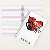 パーソナライズされたモダンスケルトンの手の平和と愛 ノートブック (内側)