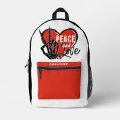 パーソナライズされたモダンスケルトンの手の平和と愛 プリントバックパック (正面)