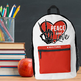 パーソナライズされたモダンスケルトンの手の平和と愛 プリントバックパック