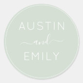 パーソナライズされたモダンセージ結婚グリーン ラウンドシール (正面)