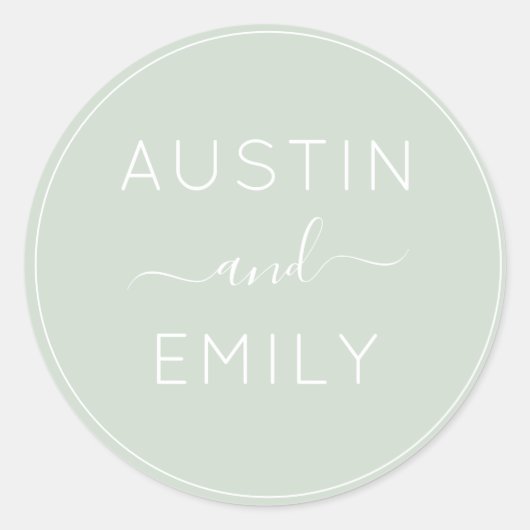 パーソナライズされたモダンセージ結婚グリーン ラウンドシール (正面)