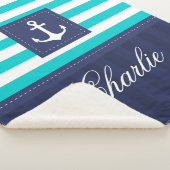 パーソナライズされたモダンターコイズネイビーいかりデザイン シェルパブランケット (3/4)