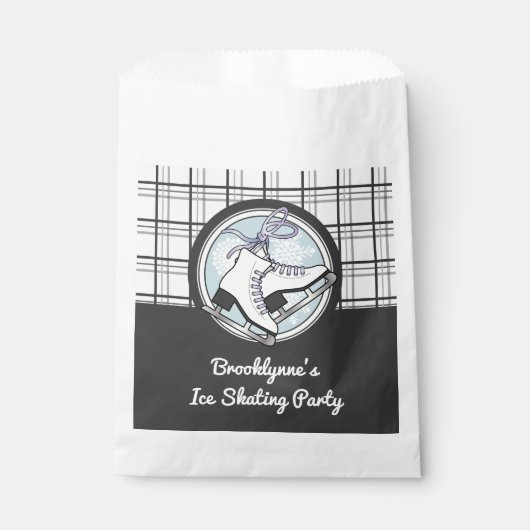 パーソナライズされたモダンタータンチェック氷スケートで滑るパーティー フェイバーバッグ (正面)