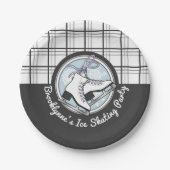 パーソナライズされたモダンタータンチェック氷スケートで滑るパーティー ペーパープレート (正面)