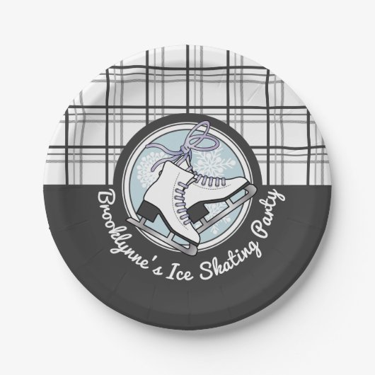 パーソナライズされたモダンタータンチェック氷スケートで滑るパーティー ペーパープレート (正面)