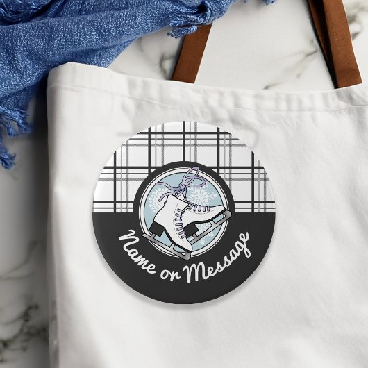 パーソナライズされたモダンタータンチェック氷スケートで滑るピンバック 缶バッジ